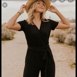 Wrap top jumpsuit with attached belt